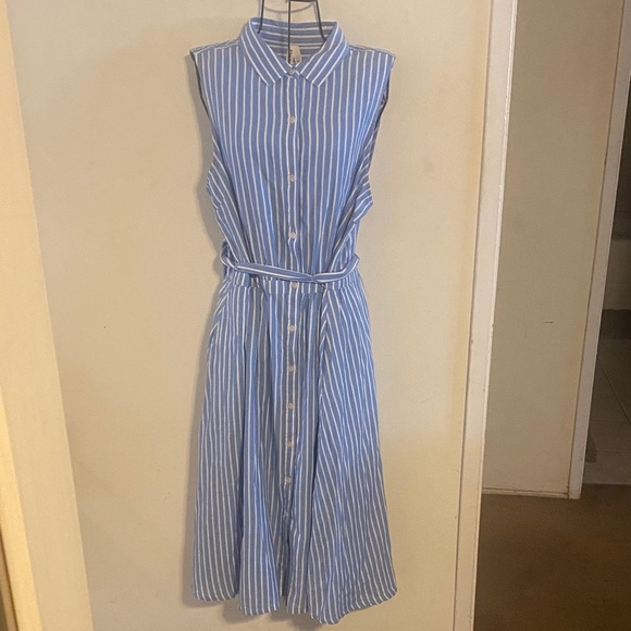 Pact Blue and White Striped Midi Dress - Picture 1 of 6